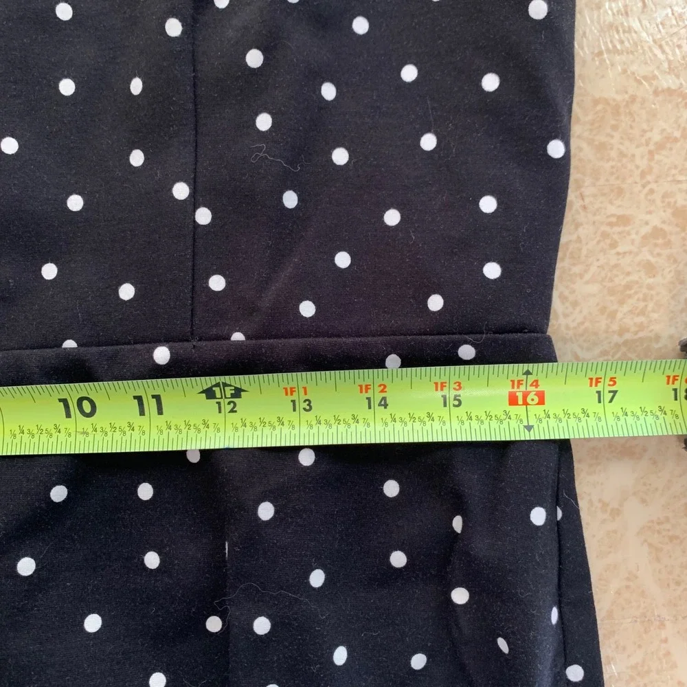Talbots Polka Dot Dress 8 Black White Bell Sleeve Scalloped Hem Sheath Classic